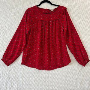 Loft Outlet Blouse Small Women’s Long Sleeve Red Ruffle Pattern Boho Ladies
